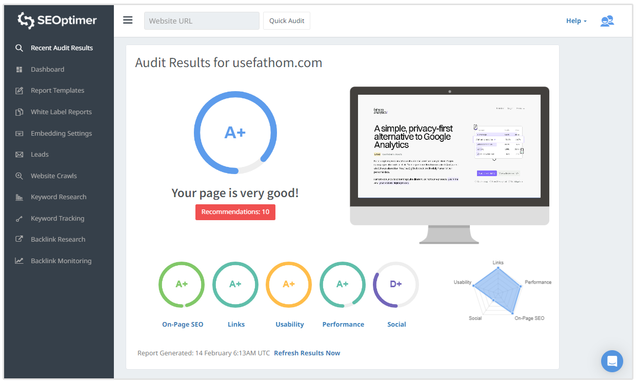 strumento di audit del sito web